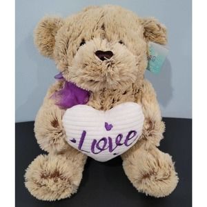 Hug me teddy bear plush soft toy holding heart